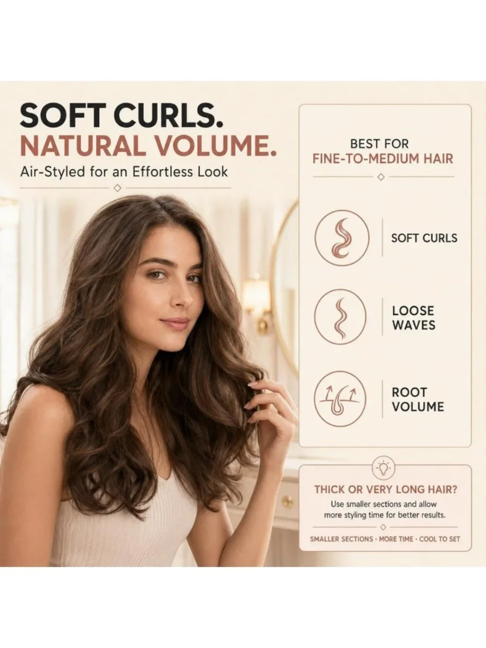 3-in-1 Dual Voltage Hair Dryer & Curler, Travel-Friendly with Auto-Wrap Barrels
